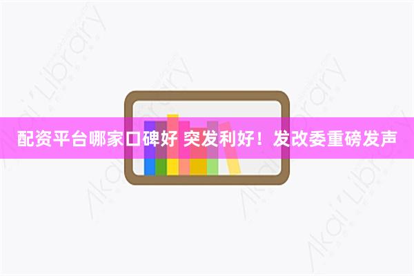 配資平台哪家口碑好 突發利好！發改委重磅發聲